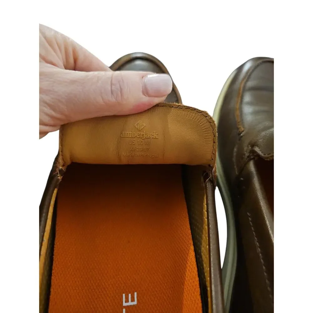 Amberjack The Loafer Chestnut brown and cream mens leather shoes sz 10M $185